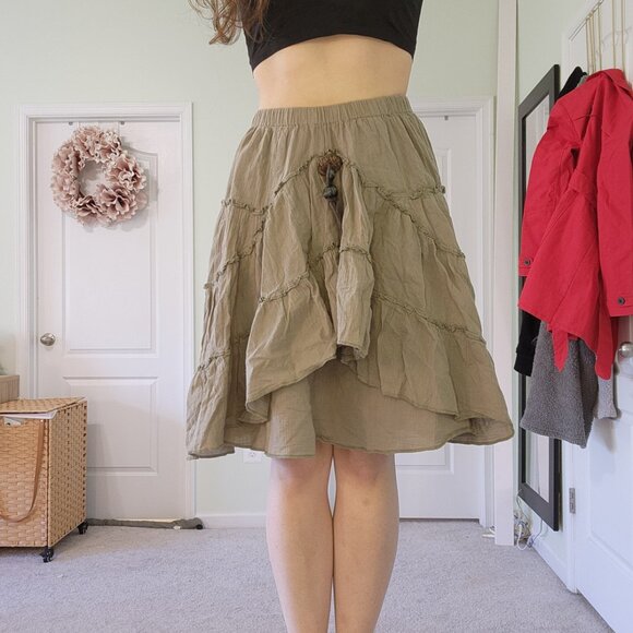 Small Dusty Green Tiered Boho Cottagecore Anthropologie Celui Midi Skirt - Picture 5 of 6